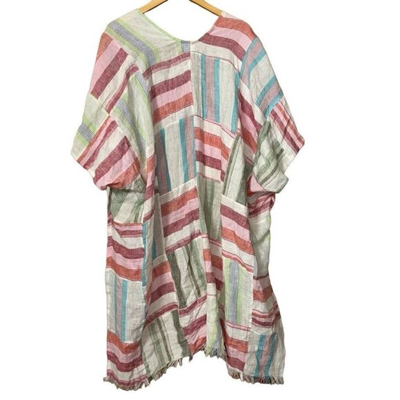 Free people sail away linen striped patchwork kimbo cardigan coverup OS new - Picture 4 of 13
